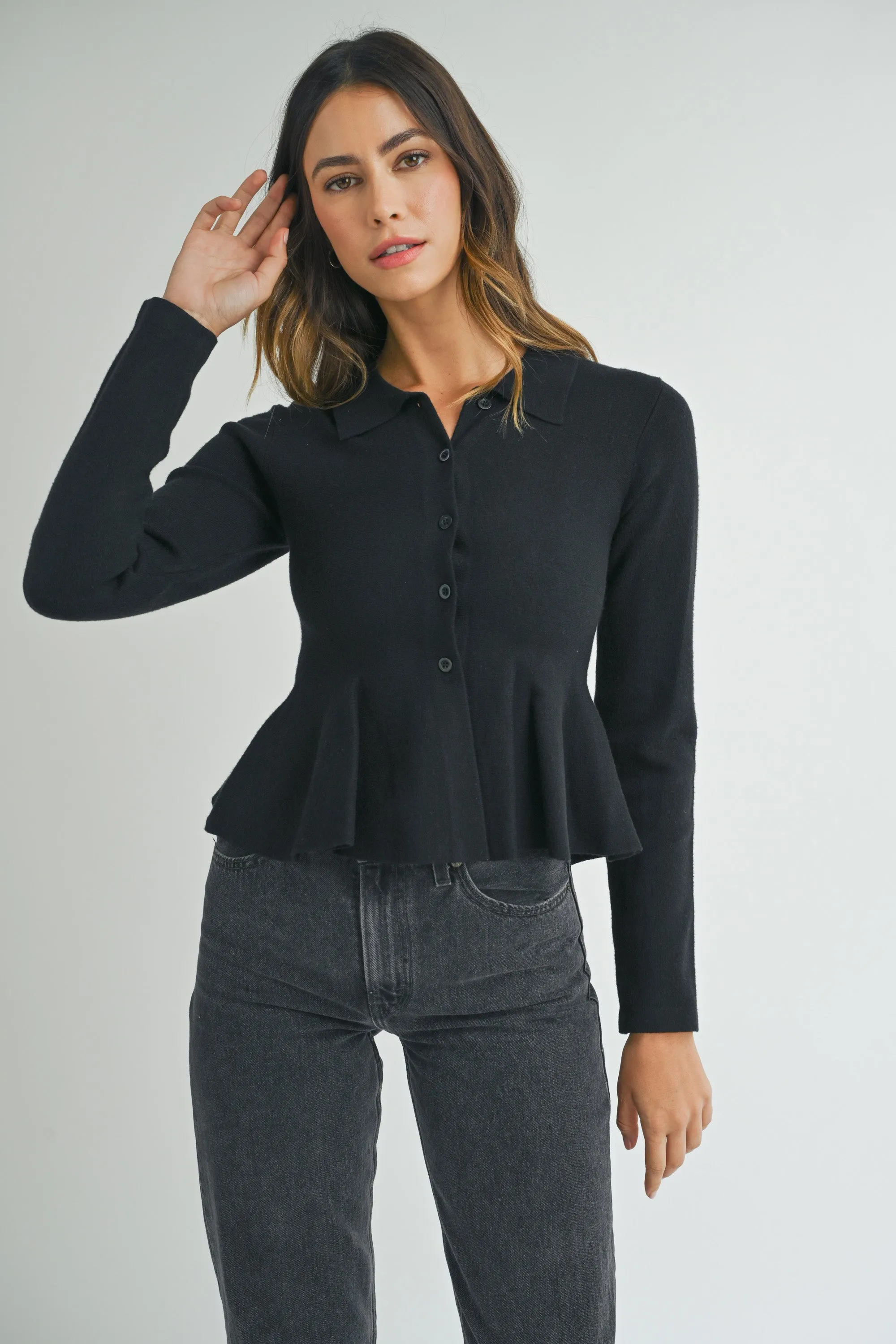 LOTTEE COLLARED PEPLUM KNIT SHIRT sold by MABLE product image thumbnail 2