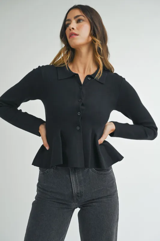 LOTTEE COLLARED PEPLUM KNIT SHIRT made by MABLE