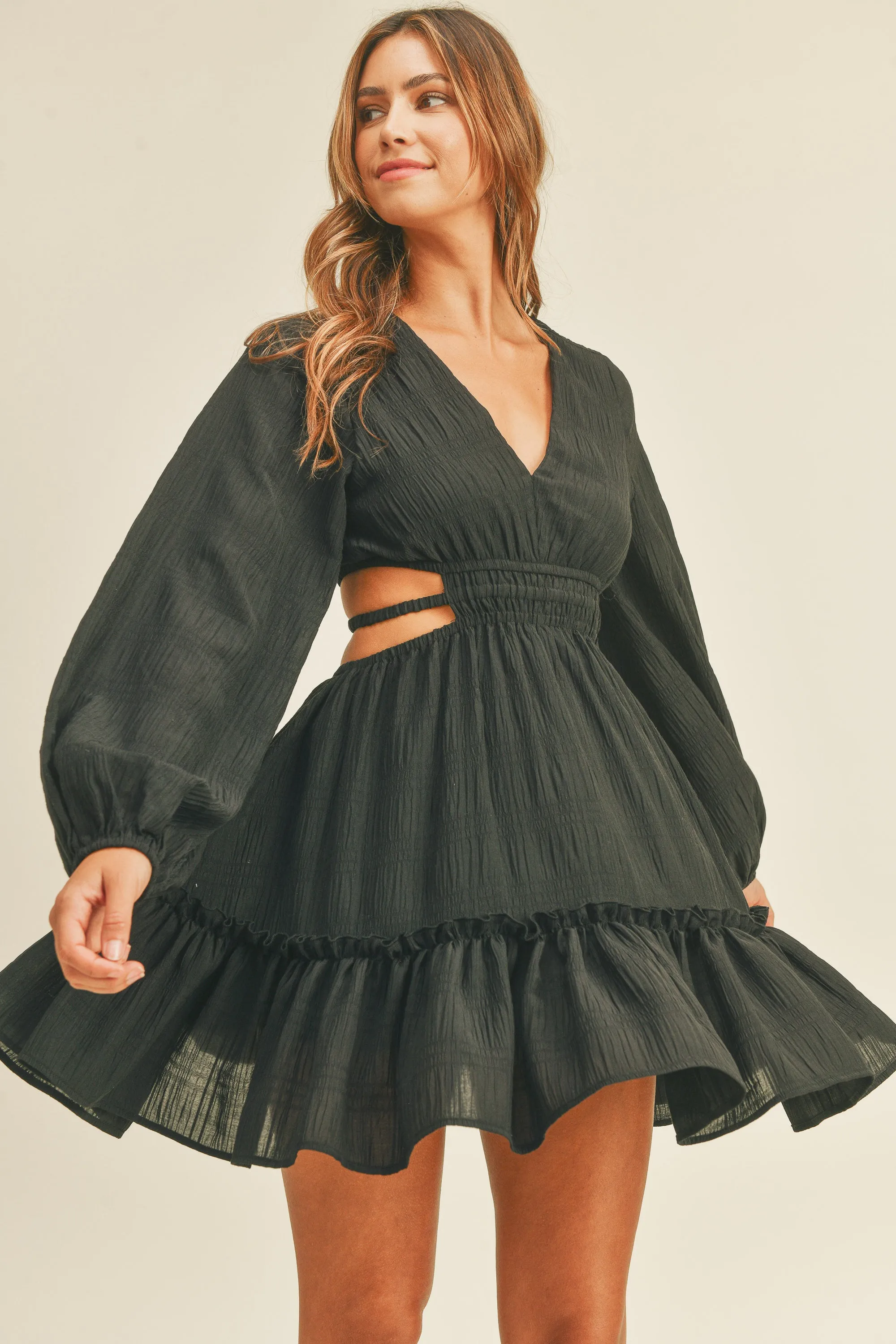 SIMIZ CUT OUT WAIST CRINKLED MINI DRESS sold by MABLE product image thumbnail 3