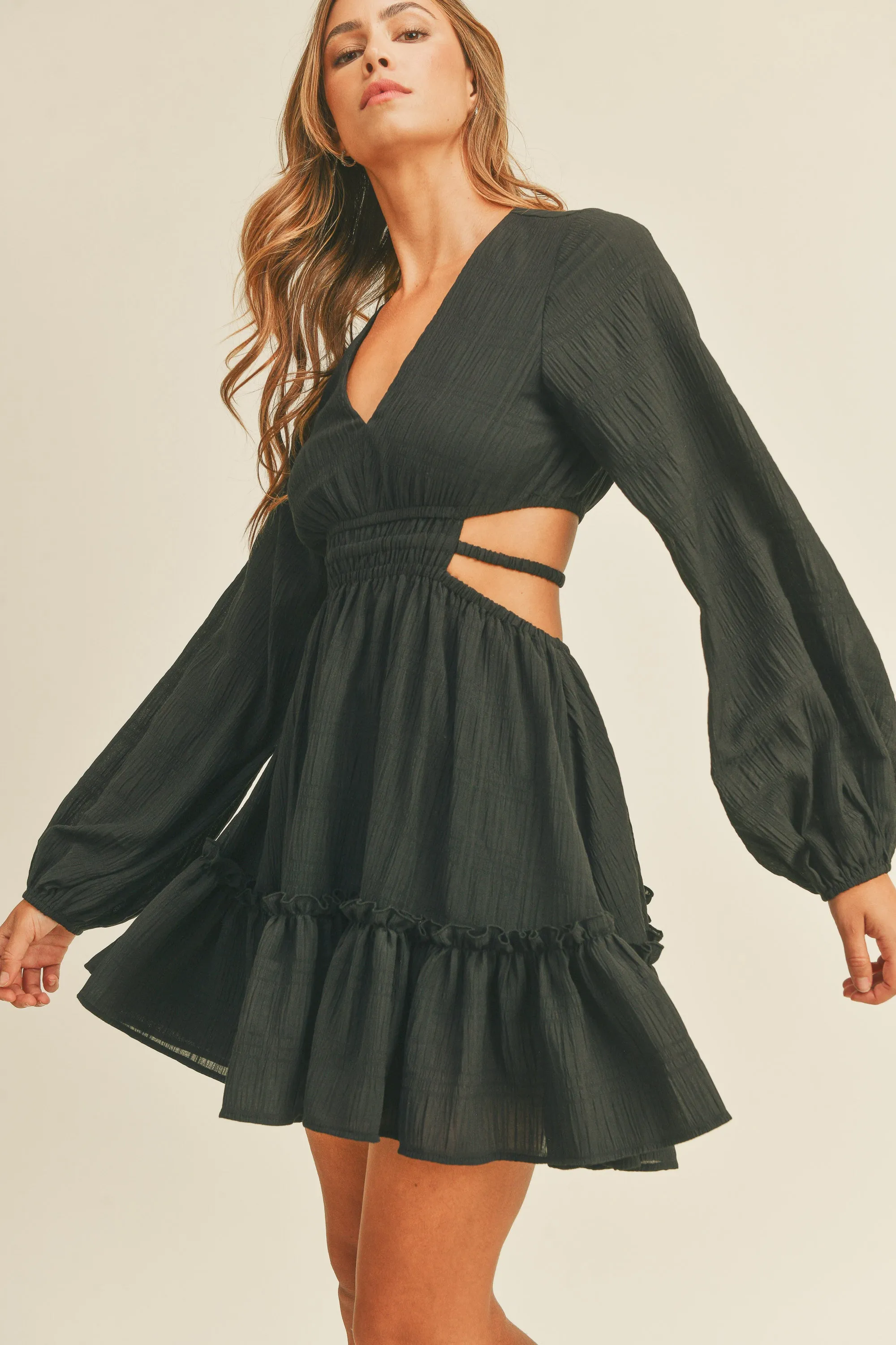 SIMIZ CUT OUT WAIST CRINKLED MINI DRESS sold by MABLE product image thumbnail 2