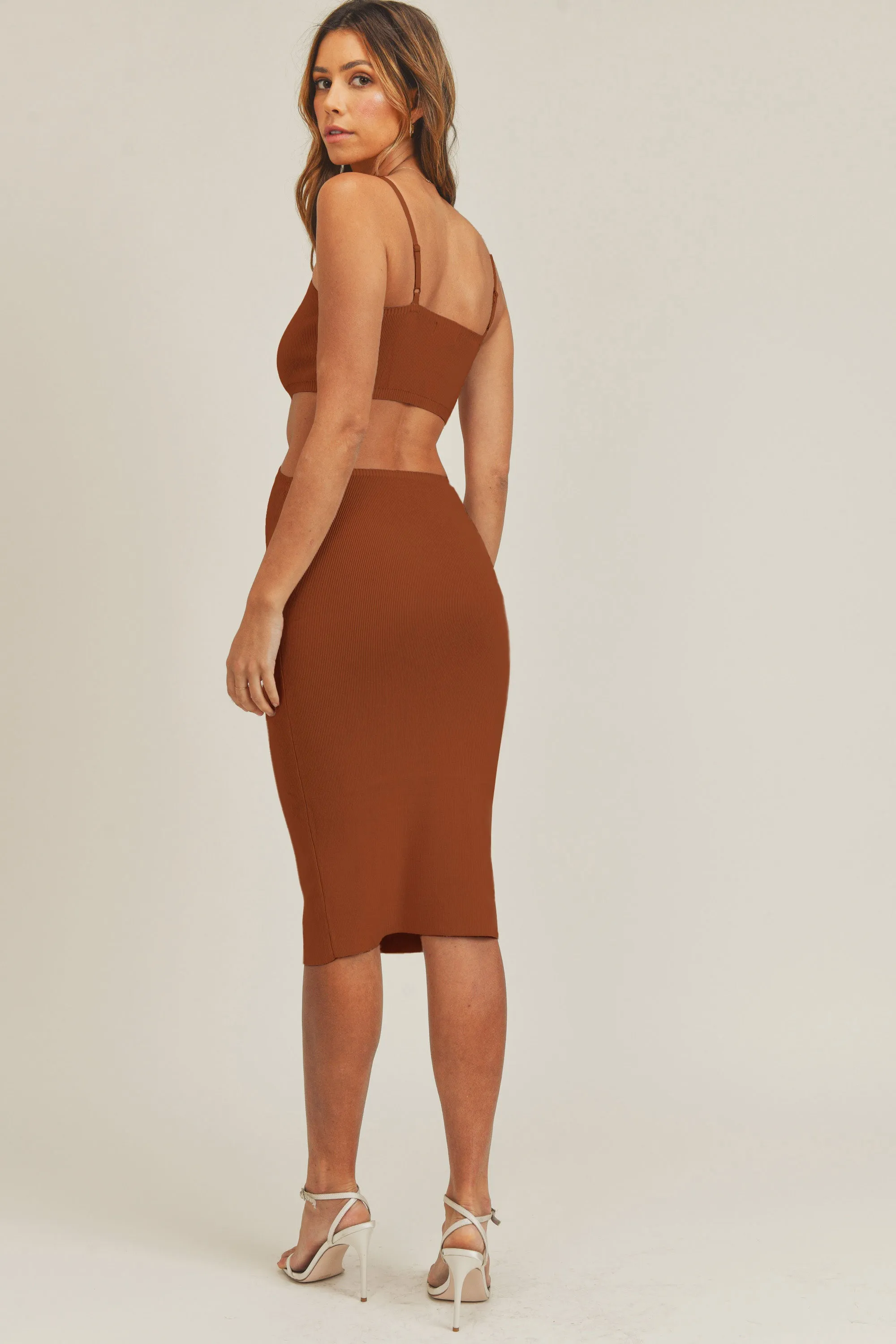 YSAURA SPAGHETTI STRAP KNIT BODYCON MIDI DRESS sold by MABLE product image thumbnail 3