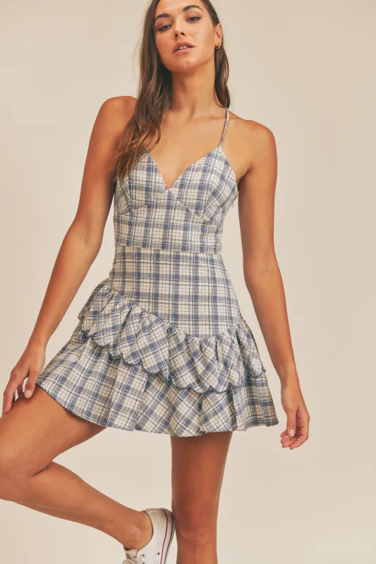 ENA PLAID RUFFLE DETAIL MINI DRESS made by MABLE