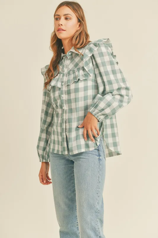 JIA RUFFLE SHOULDER BLOUSE made by MABLE