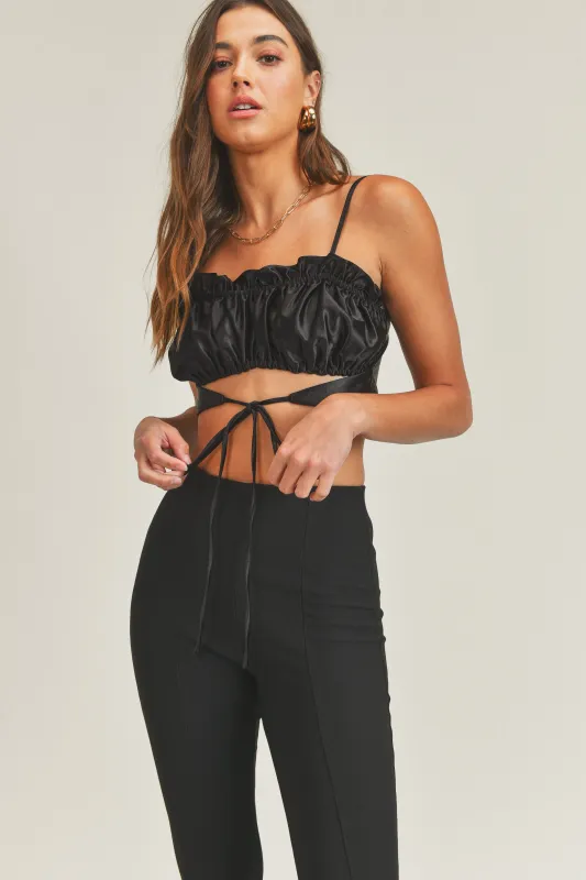 VICKY FRONT TIED RUFFLE CROP TOP made by MABLE