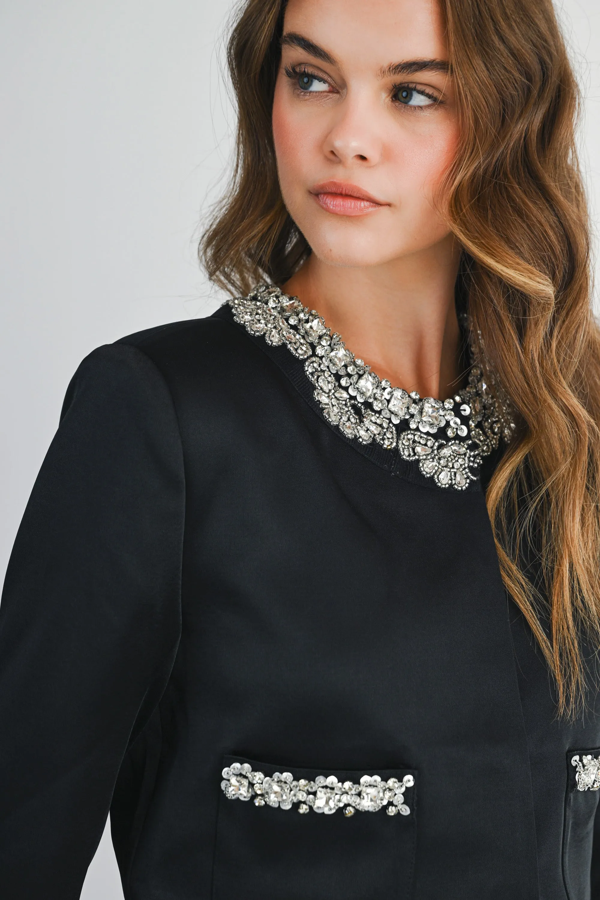 DEIRDRE SATIN RHINESTONE DETAIL JACKET sold by MABLE product image thumbnail 4