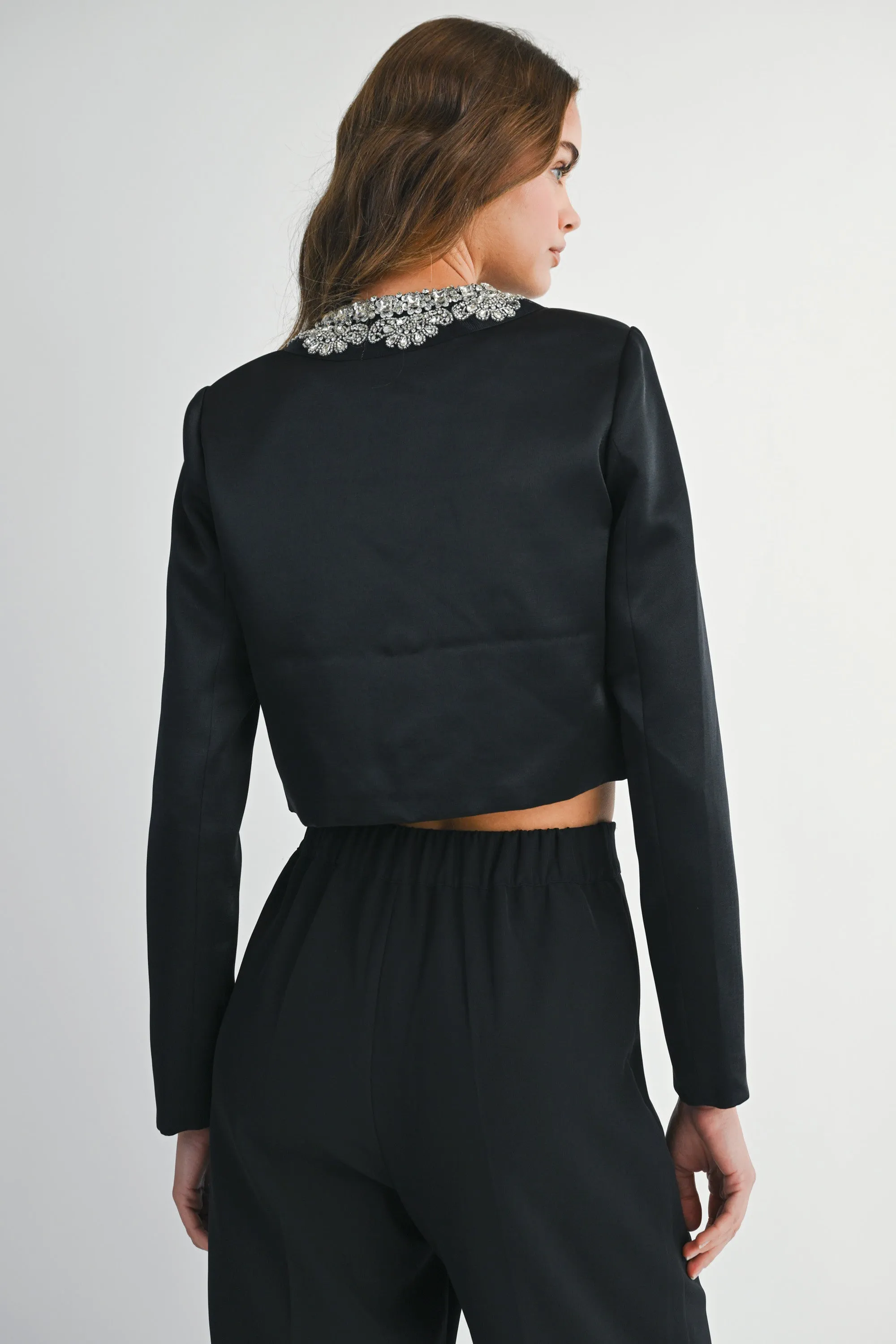 DEIRDRE SATIN RHINESTONE DETAIL JACKET sold by MABLE product image thumbnail 3