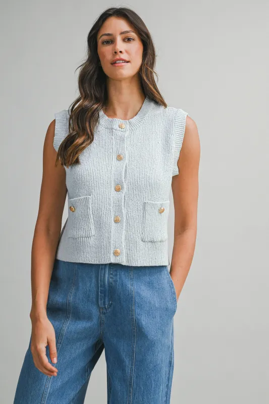 LAYSHIA KNIT RIB VEST WITH POCKET made by MABLE