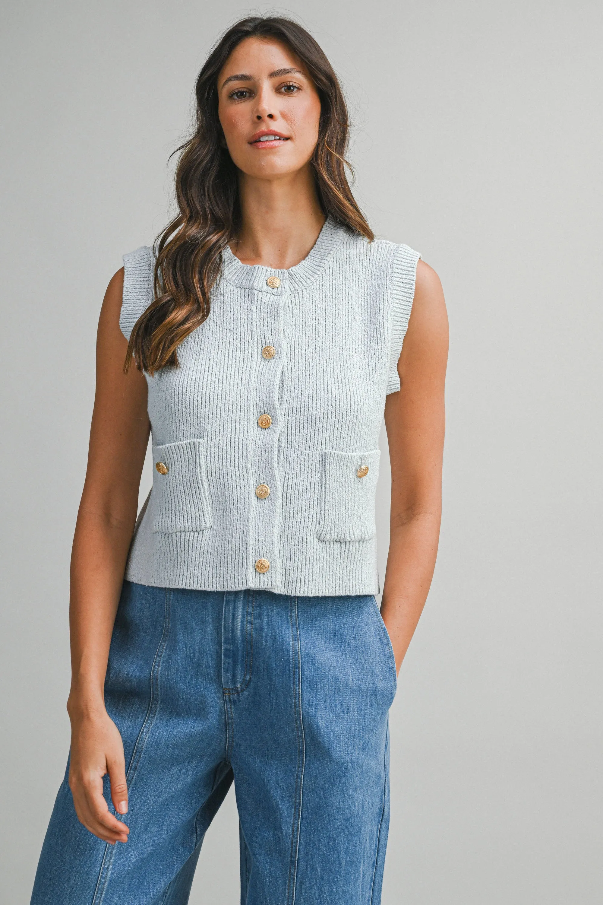 LAYSHIA KNIT RIB VEST WITH POCKET sold by MABLE