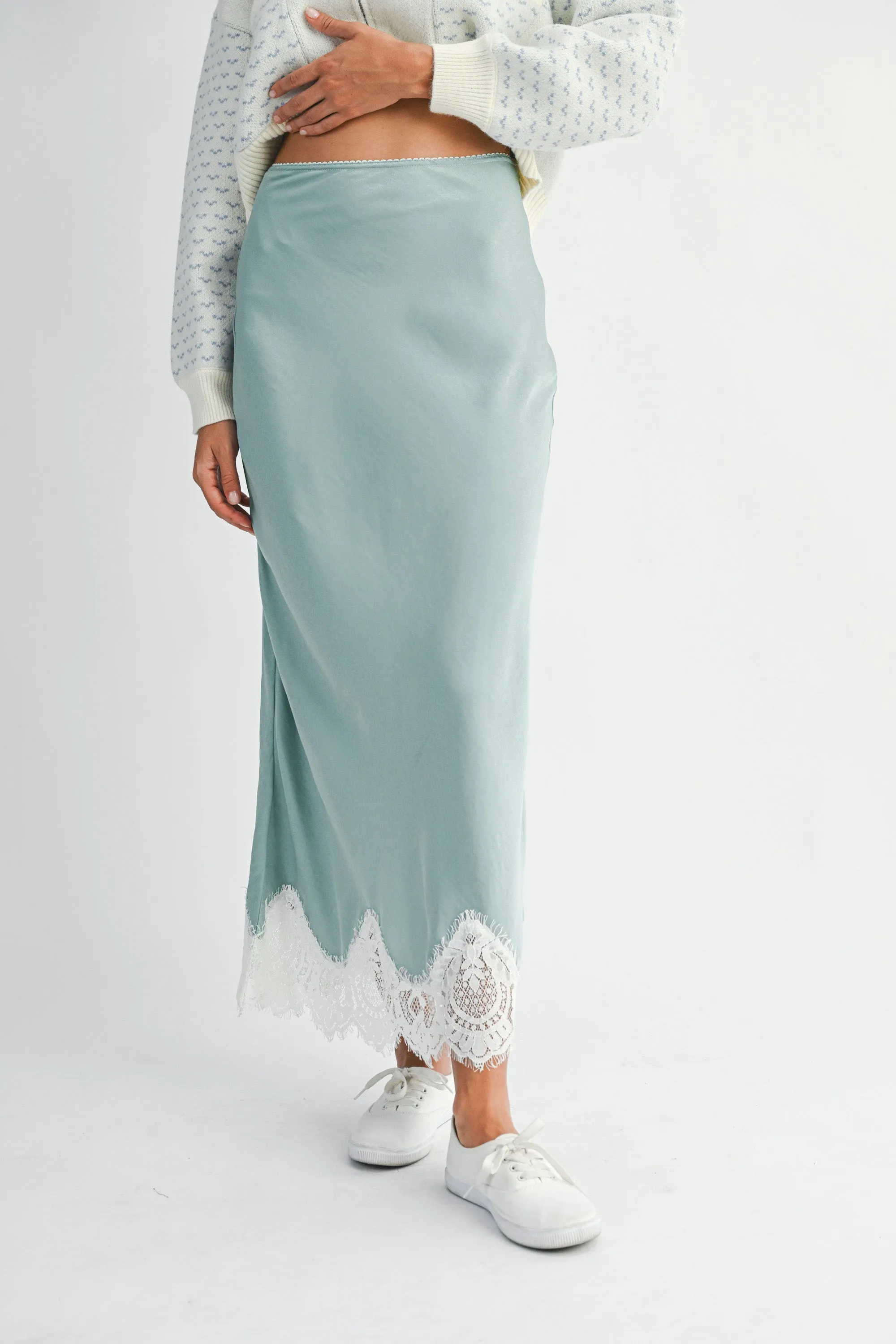 MELISANDRE LACE HEM SATIN SKIRT sold by MABLE
