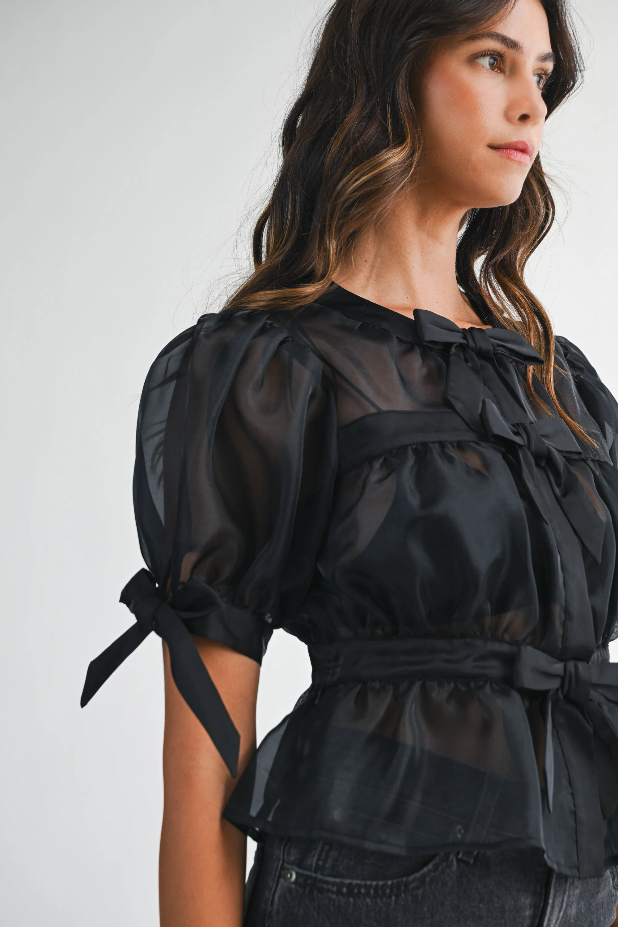 AURELIE ORGANZA BOW PUFF SLEEVE TOP sold by MABLE product image thumbnail 5