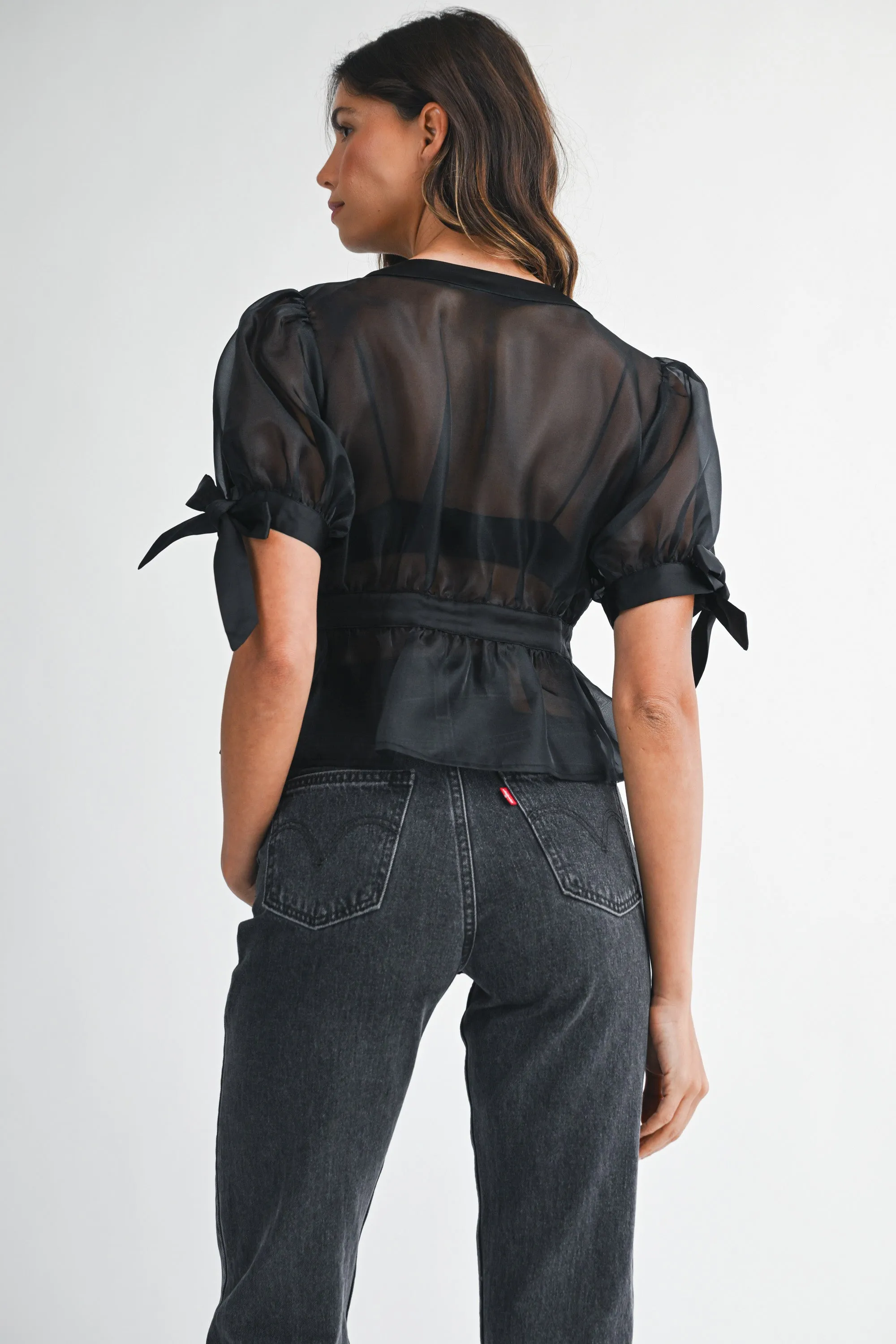 AURELIE ORGANZA BOW PUFF SLEEVE TOP sold by MABLE product image thumbnail 4