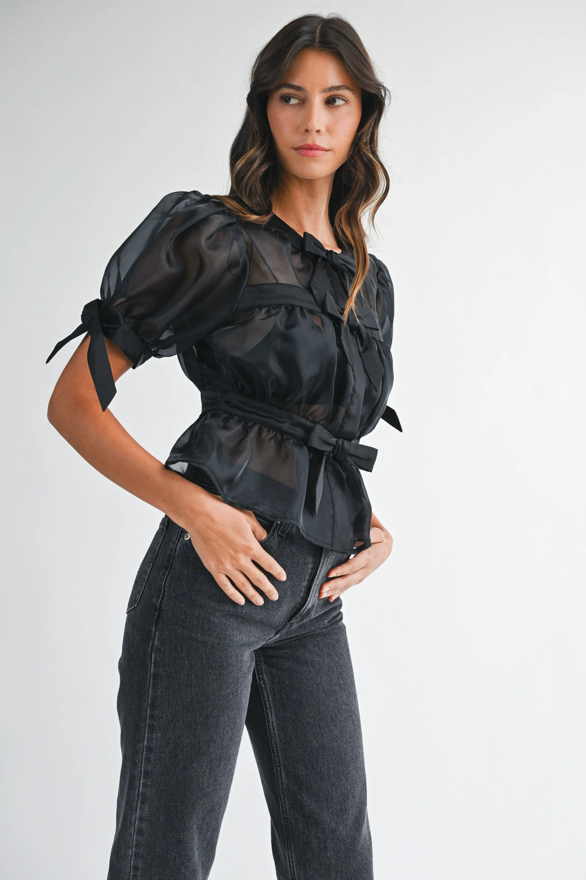 AURELIE ORGANZA BOW PUFF SLEEVE TOP sold by MABLE product image thumbnail 2