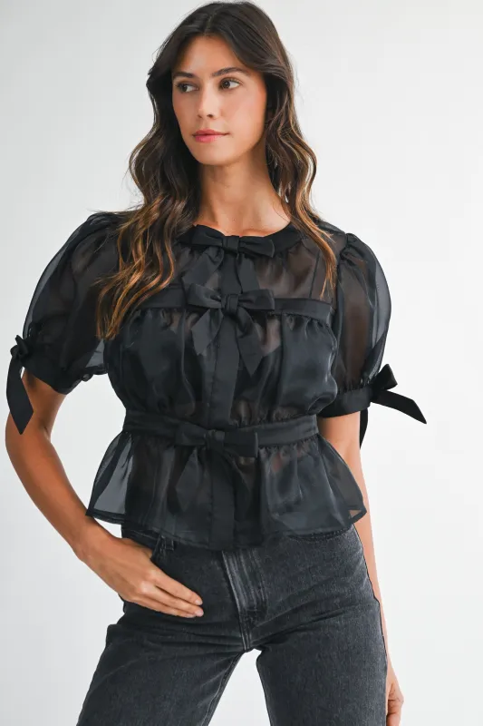 AURELIE ORGANZA BOW PUFF SLEEVE TOP made by MABLE