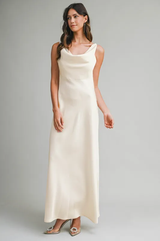 EMILIANA SATIN COWL MIDI DRESS sold by MABLE