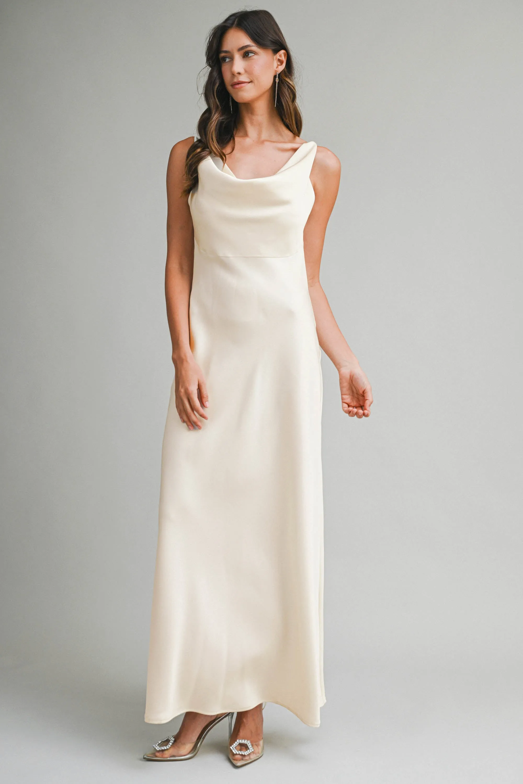 EMILIANA SATIN COWL MIDI DRESS sold by MABLE