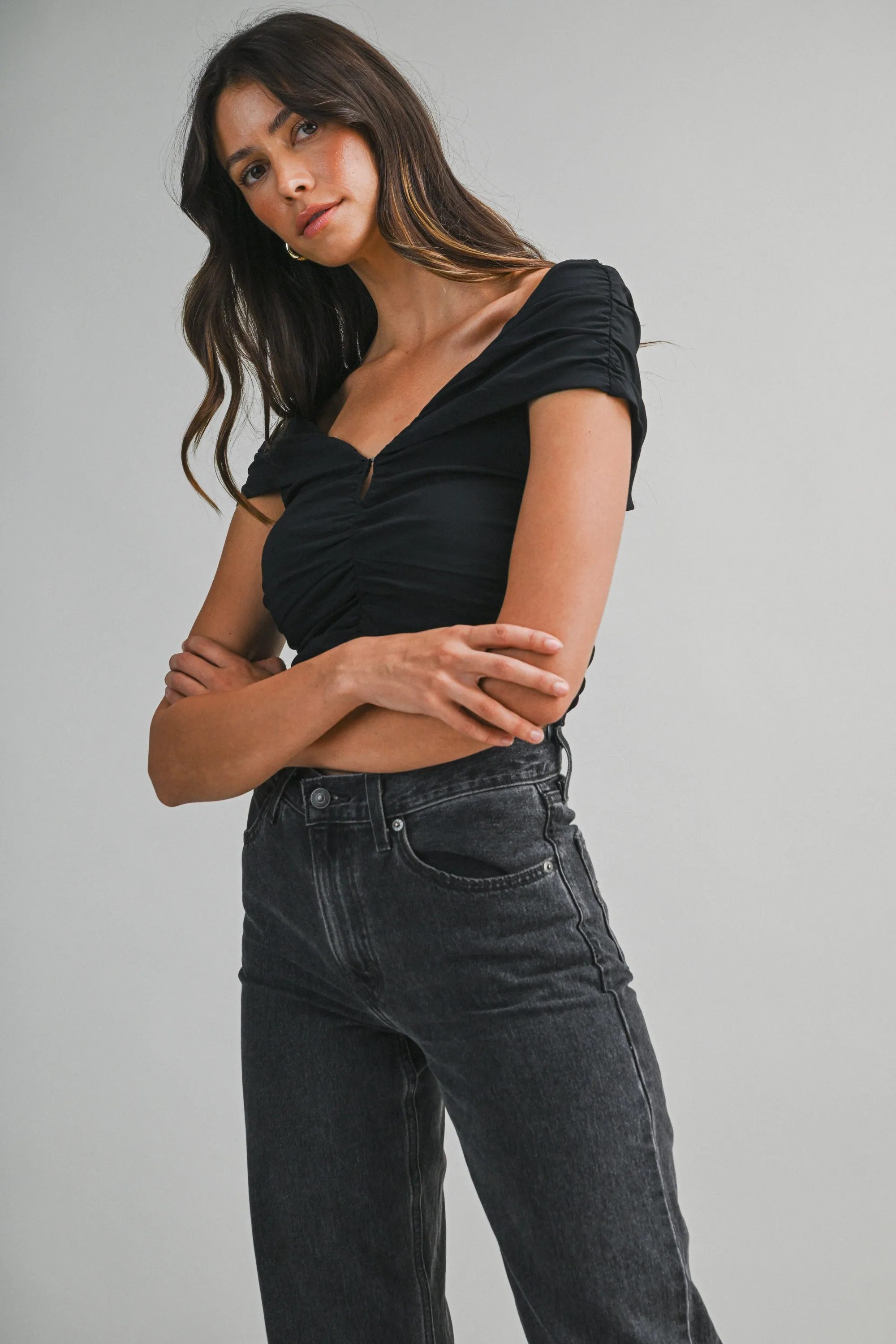 ELIN RUCHED KEYHOLE SLEEVELESS TOP sold by MABLE product image thumbnail 2