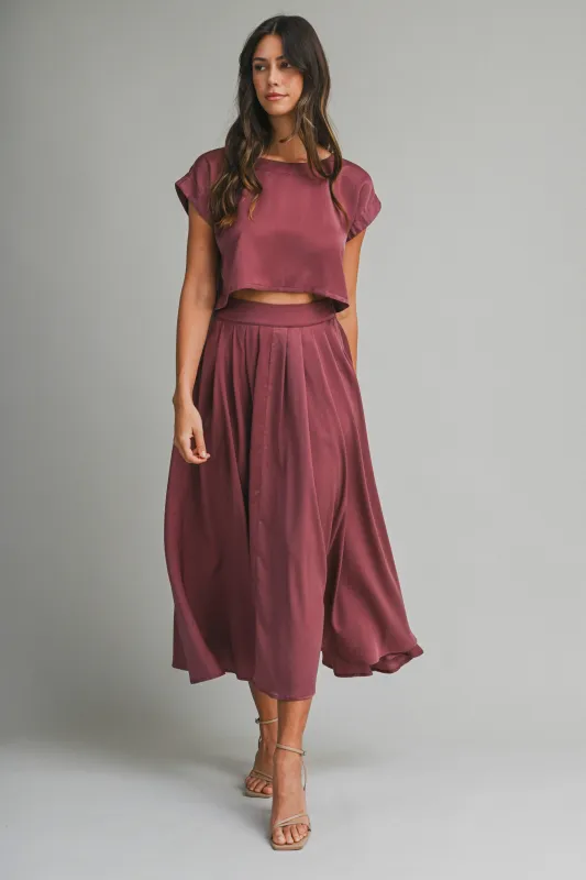 SSERA SATIN CROP TOP SKIRT SET made by MABLE