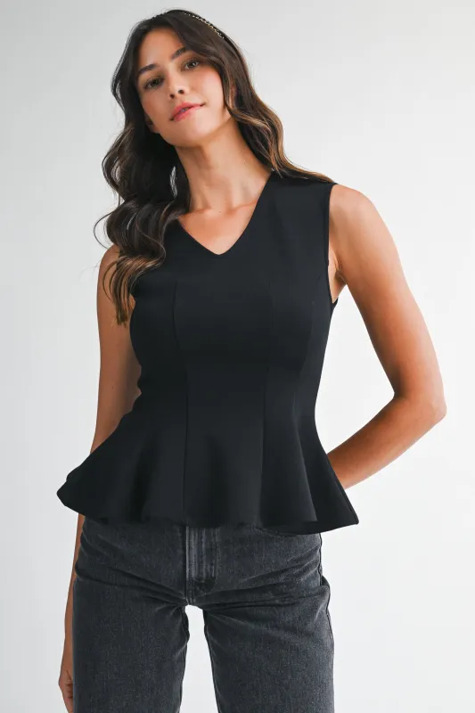MCKENZIE INTERLOCK SLEEVELESS PEPLUM TOP made by MABLE