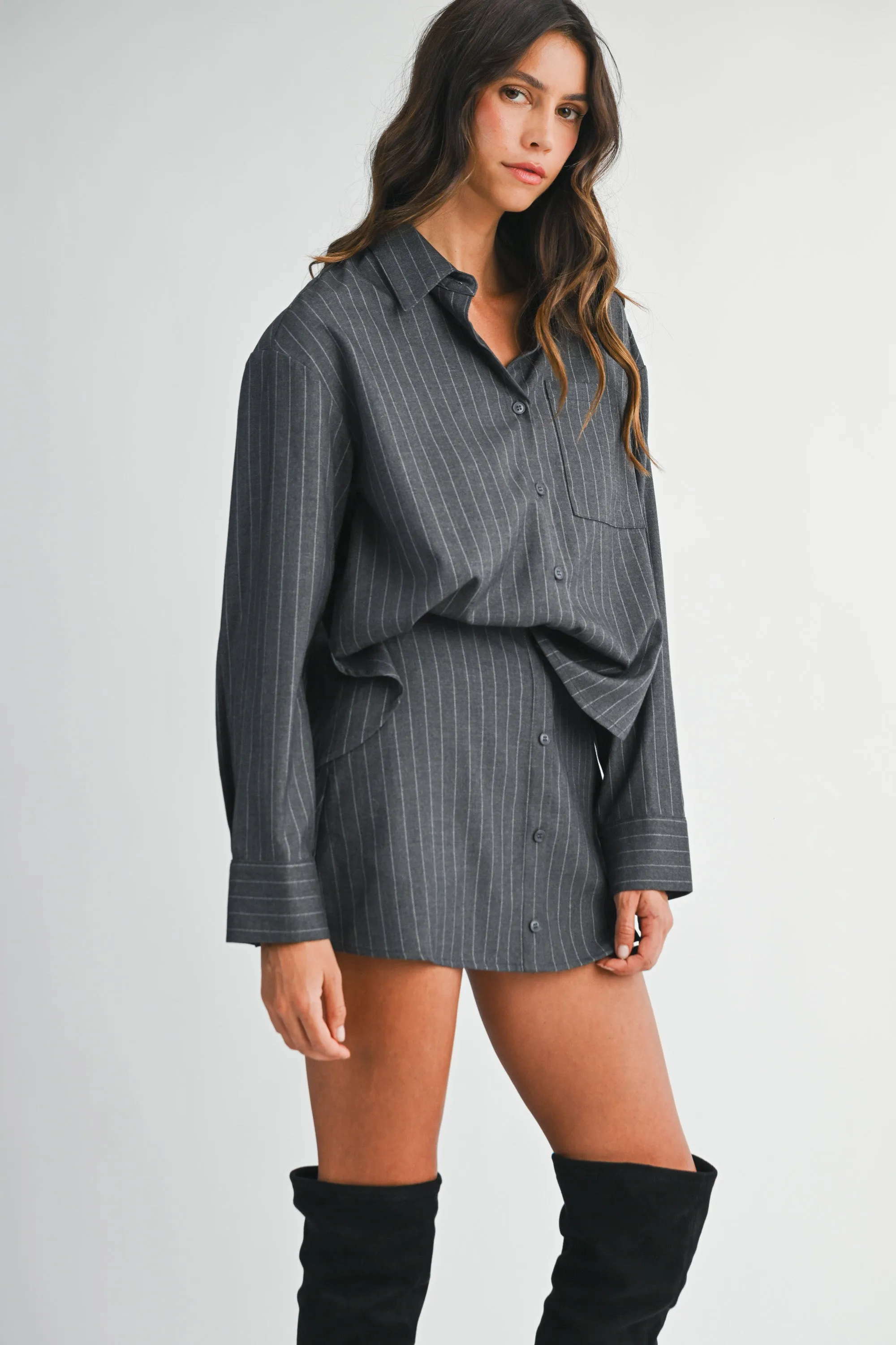 LORYN PIN STRIPE SHIRT AND SKORT SET sold by MABLE product image thumbnail 2