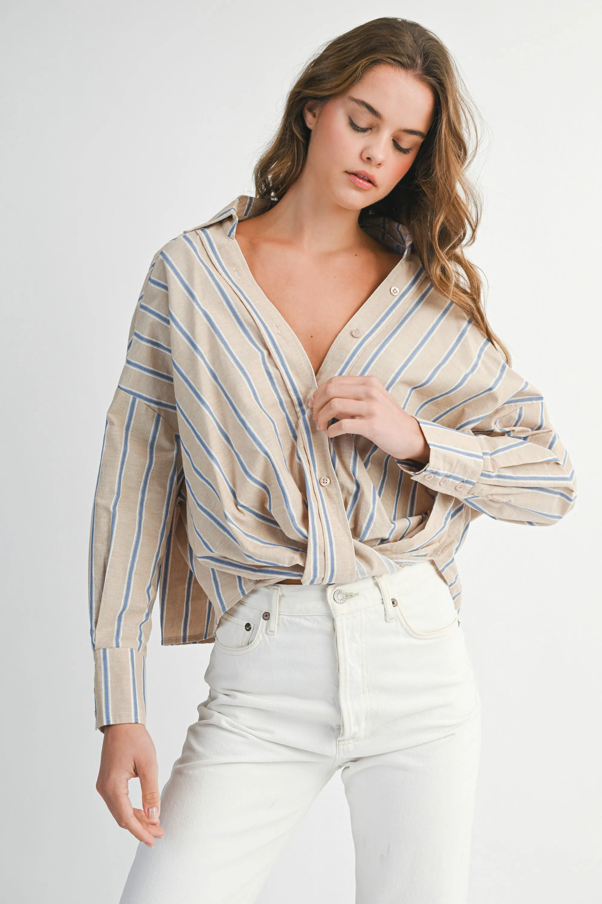 SYDNEY STRIPE CROSS FRONT SHIRT sold by MABLE