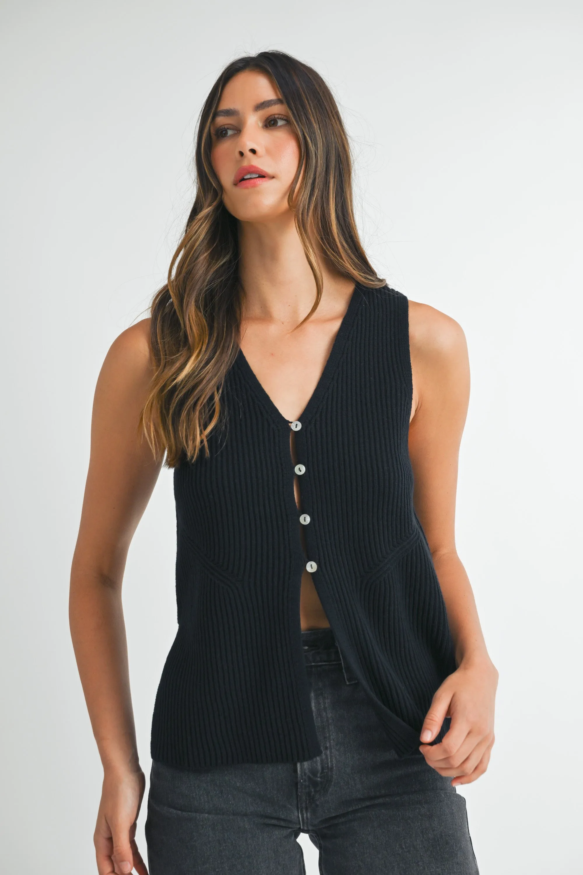 GRISELDA SIDE SLITS SWEATER VEST sold by MABLE