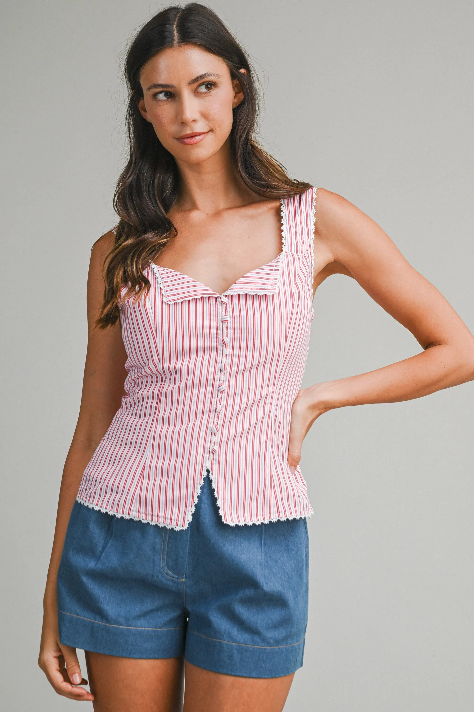 ISA PIN STRIPE LACE TRIM VEST sold by MABLE product image thumbnail 4