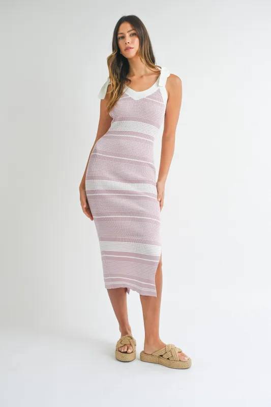 JASMINE STRIPED RIBBED KNIT MIDI DRESS sold by MABLE