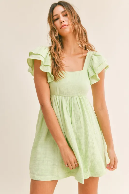 ILARIA RUFFLE SLEEVE MINI DRESS sold by MABLE