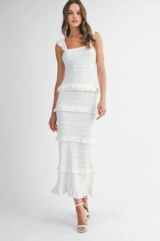 SAYLOR RUFFLED KNIT MIDI DRESS made by MABLE