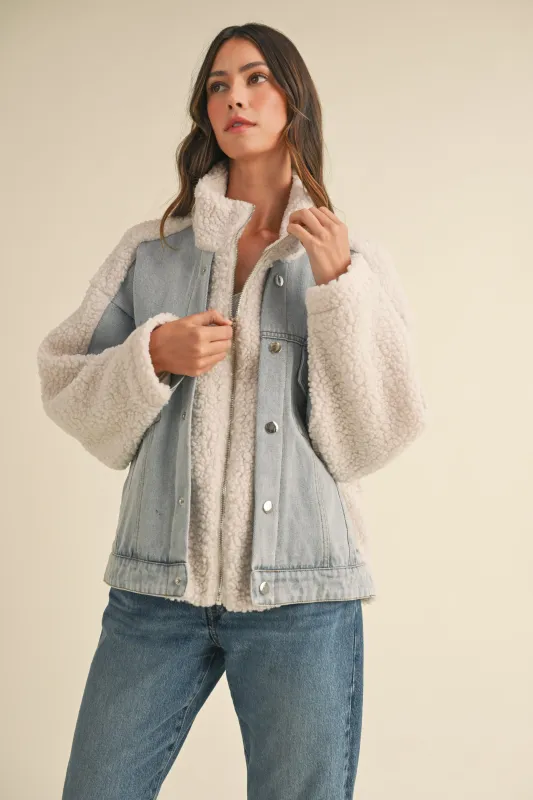 QUILLON FLEECE DENIM JACKET made by MABLE