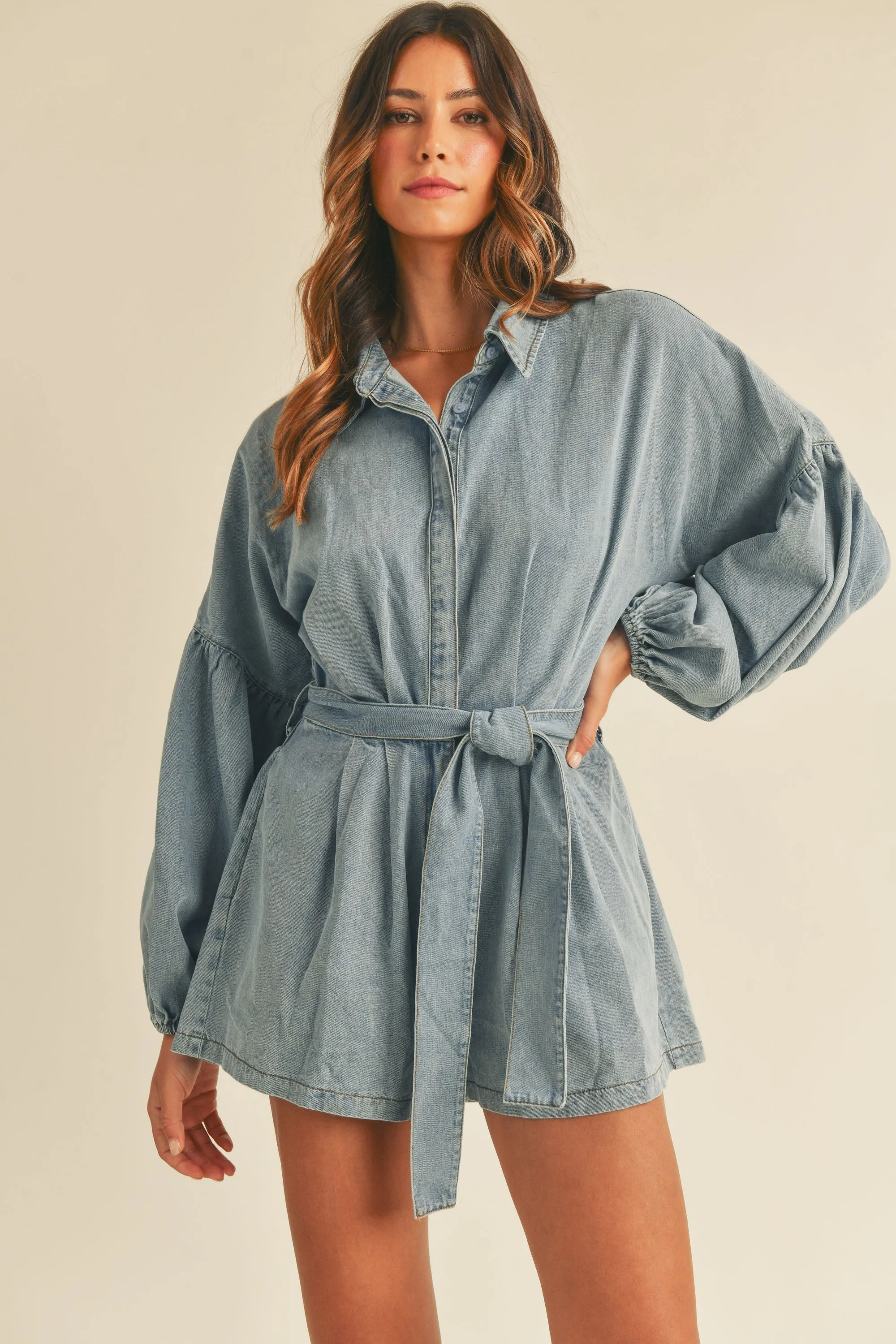 WREN BALLOON SLEEVE BUTTON SHIRTS ROMPER sold by MABLE product image thumbnail 2