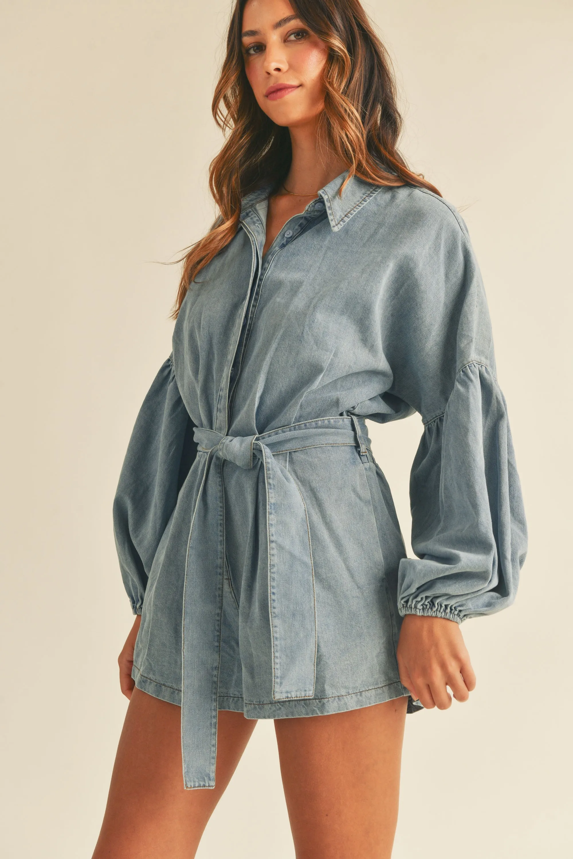 WREN BALLOON SLEEVE BUTTON SHIRTS ROMPER sold by MABLE product image thumbnail 3