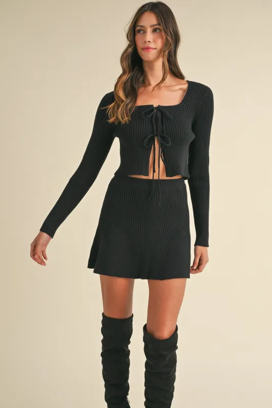 FELINE BOW TIED KNIT CARDIGAN AND MINI SKIRT made by MABLE
