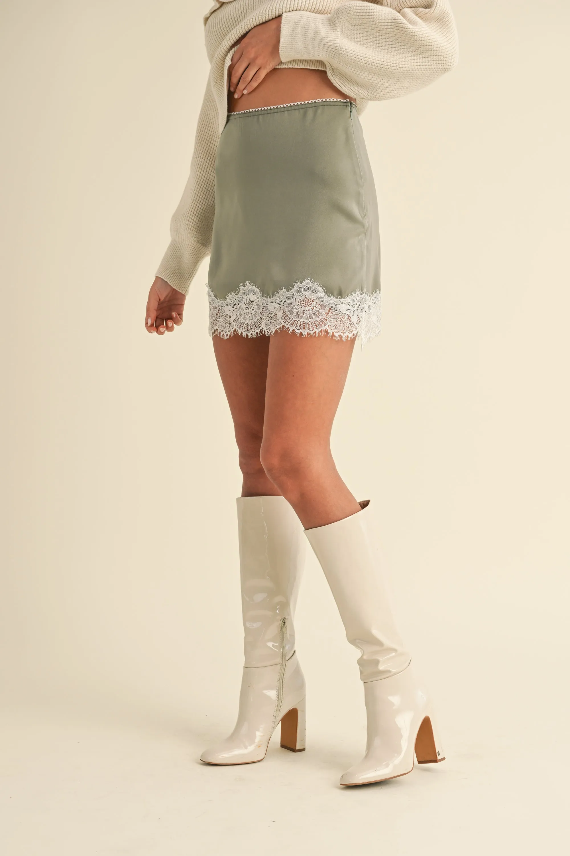 VONNI SCALLOP LACE TRIMMED SATIN MINI SKIRT sold by MABLE product image thumbnail 2