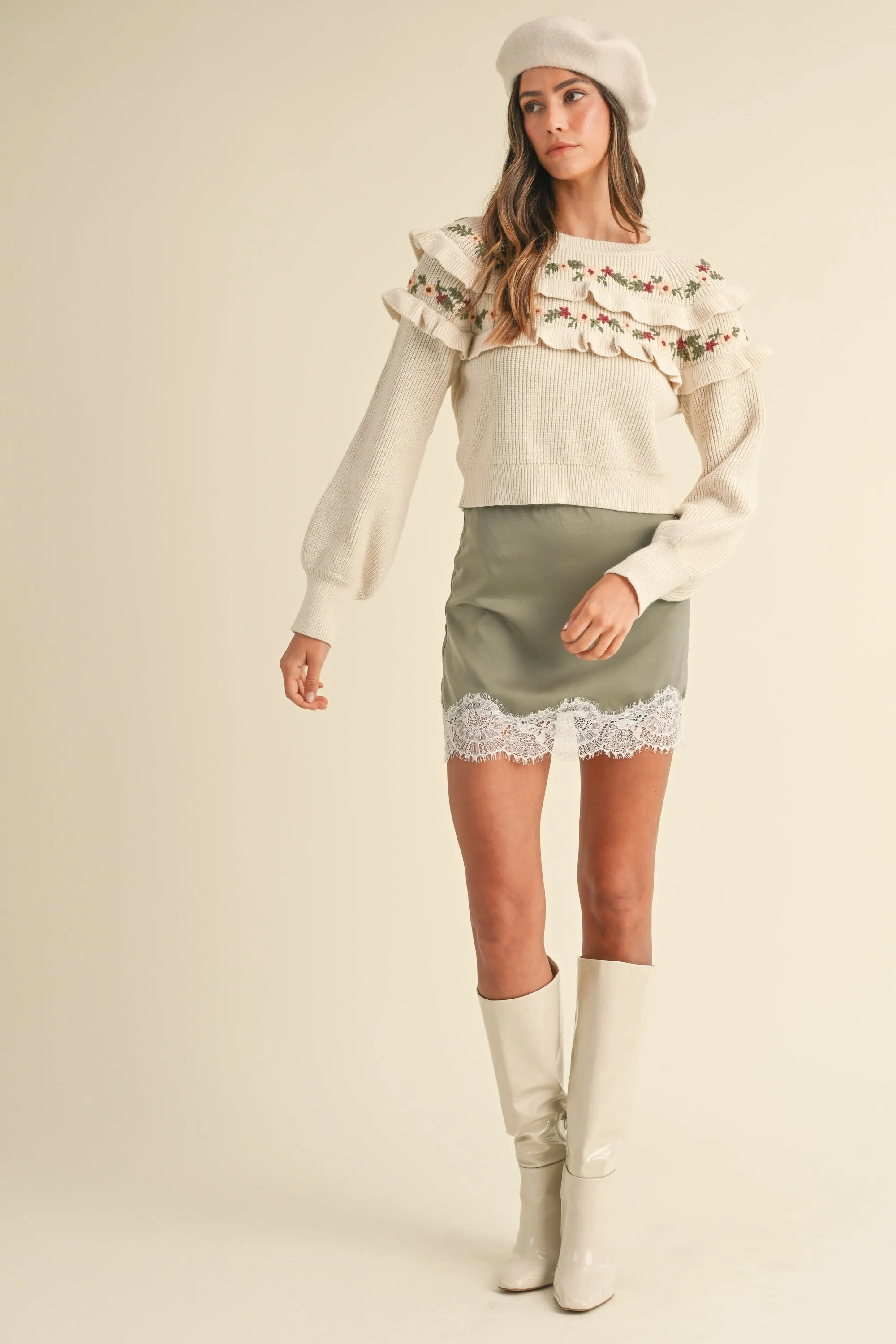 VONNI SCALLOP LACE TRIMMED SATIN MINI SKIRT sold by MABLE product image thumbnail 5