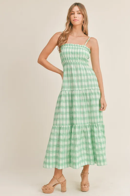 GENEVIEVE SMOCKED TIERED MIDI DRESS made by MABLE