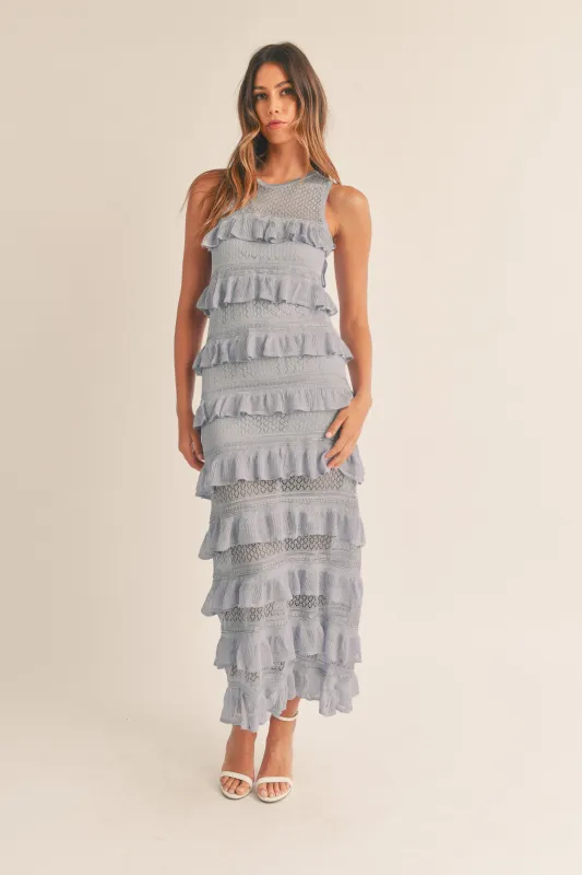 GRACIE FRILL KNIT MIDI DRESS made by MABLE