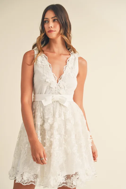 GISELLE RIBBON DEEP V NECK FLORAL MINI DRESS made by MABLE