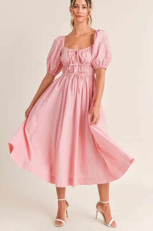 RIVKA FRONT DRAW STRING DETAIL MIDI DRESS made by MABLE