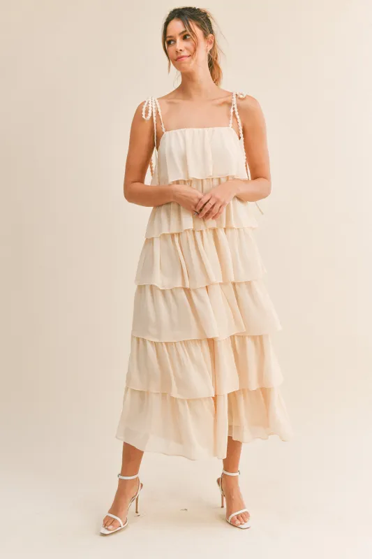 JAZMIN RUFFLE TIERED MIDI DRESS made by MABLE
