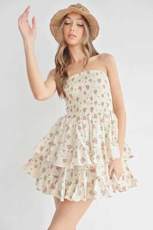 PROMISE FLORAL SMOCKING TUBE TOP RUFFLE DRESS made by MABLE