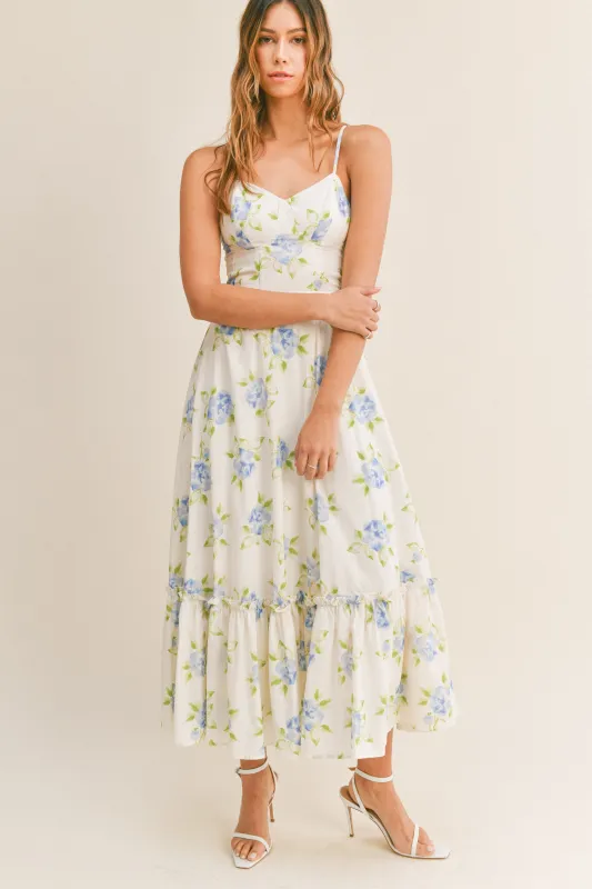 ELSA FLORAL LACE UP BACK BUSTIER MIDI DRESS made by MABLE