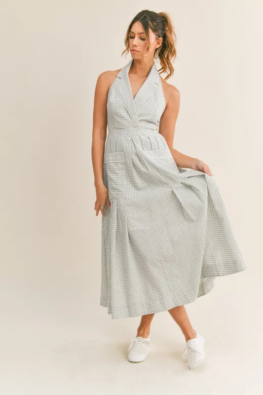 MAXINE HADLEIGH HALTER NECK MIDI DRESS made by MABLE