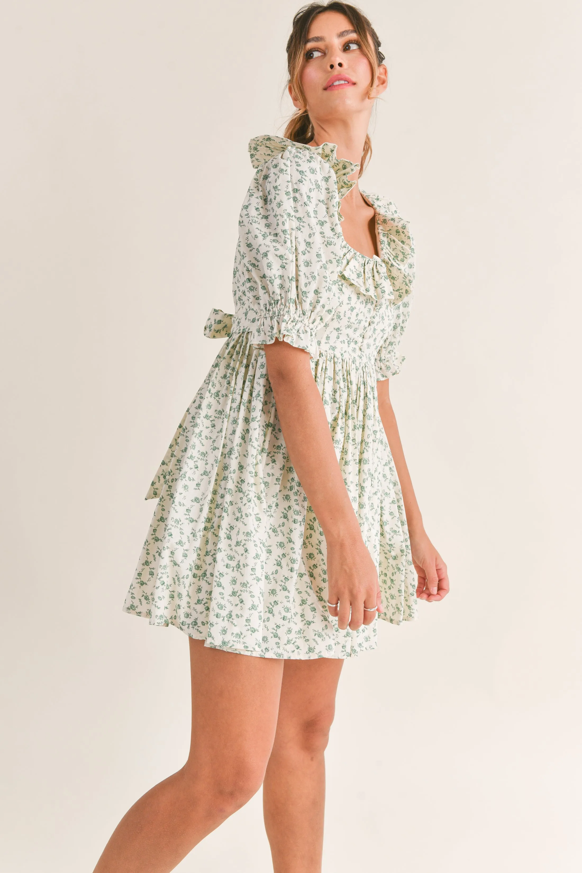 VIVIAN FLORAL RUFFLED NECK MINI DRESS sold by MABLE product image thumbnail 4