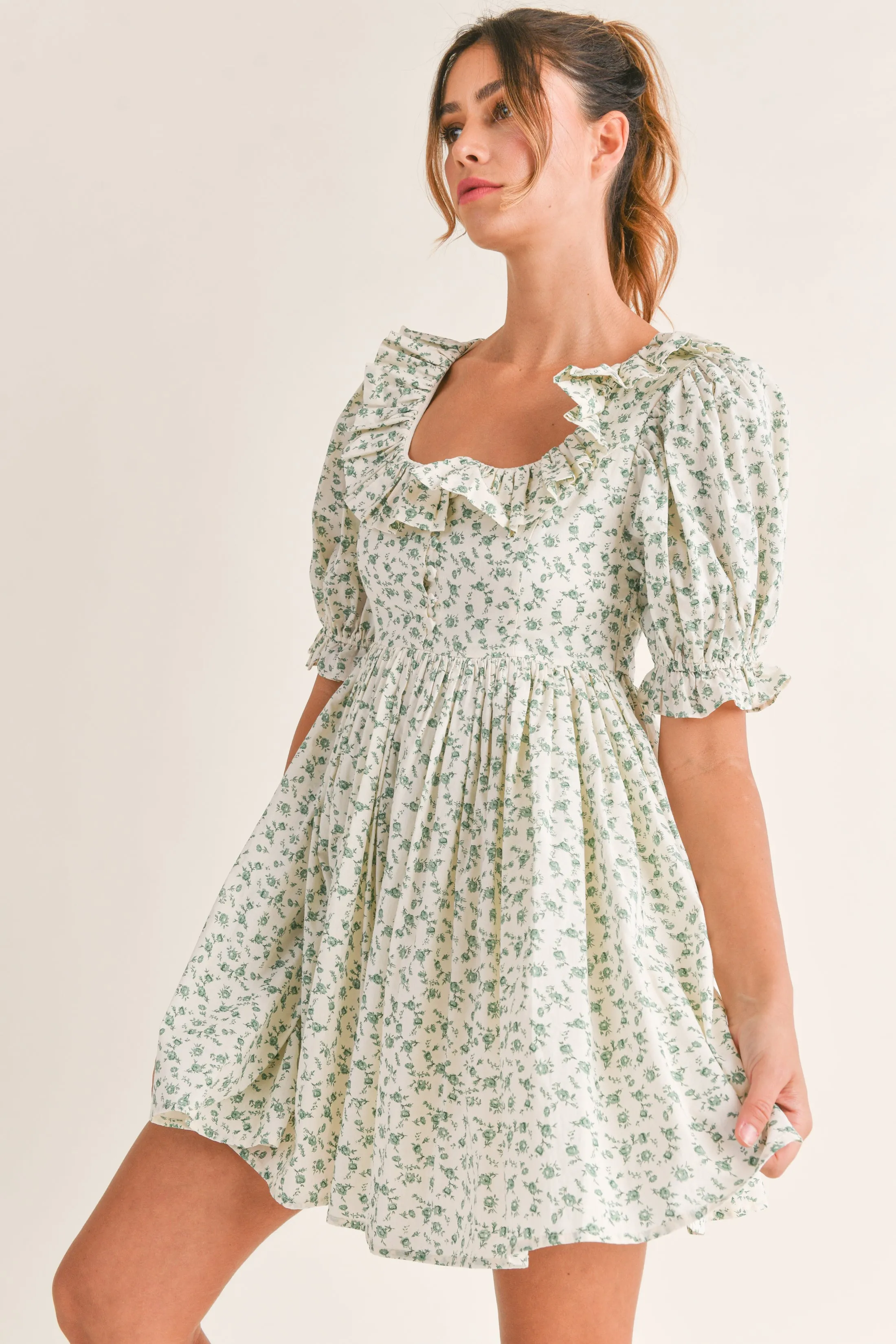 VIVIAN FLORAL RUFFLED NECK MINI DRESS sold by MABLE product image thumbnail 3