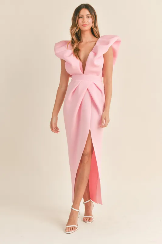 PAYTON V NECK PUFF SLEEVE MAXI DRESS made by MABLE