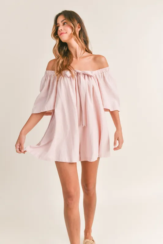 GOLDIE SQUARE NECK BOW TIED ROMPER made by MABLE