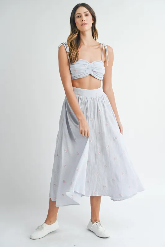 JULIET HEART SHAPE CROP TOP AND MIDI SKIRT SET made by MABLE