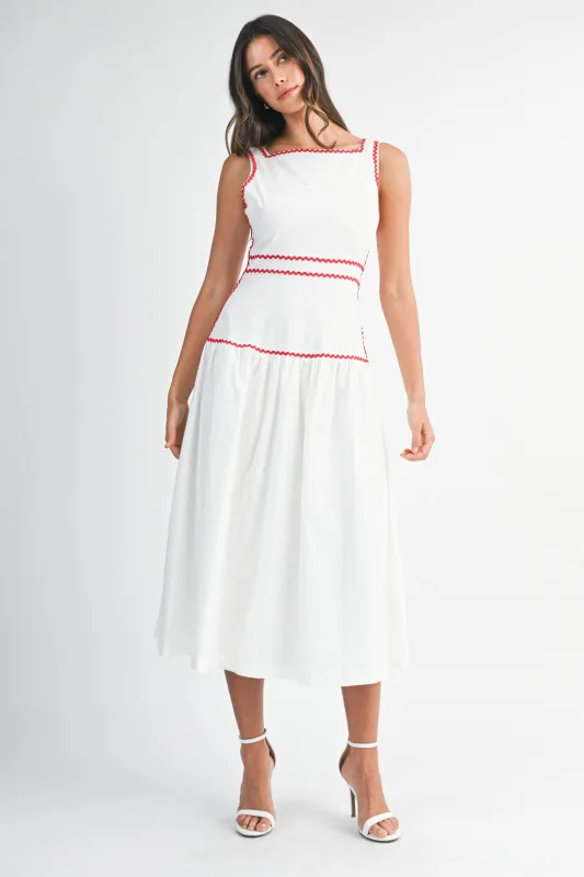 ALIZA SQUARE NECK DRESS WITH RICRAC TRIM made by MABLE