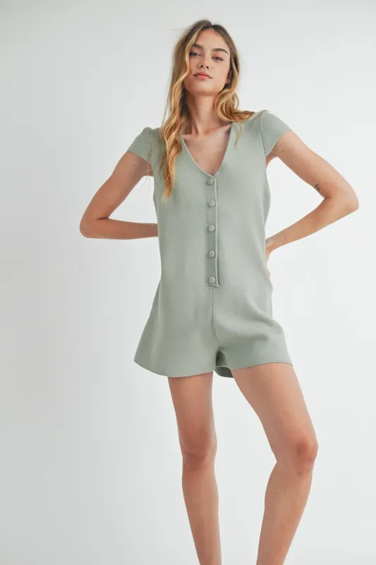 ELEANOR BUTTON DOWN KNIT ROMPER made by MABLE